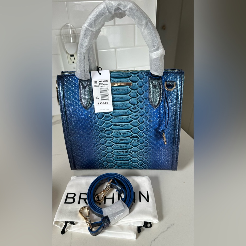 Brahmin small Caroline electric blue ateague genuine leather